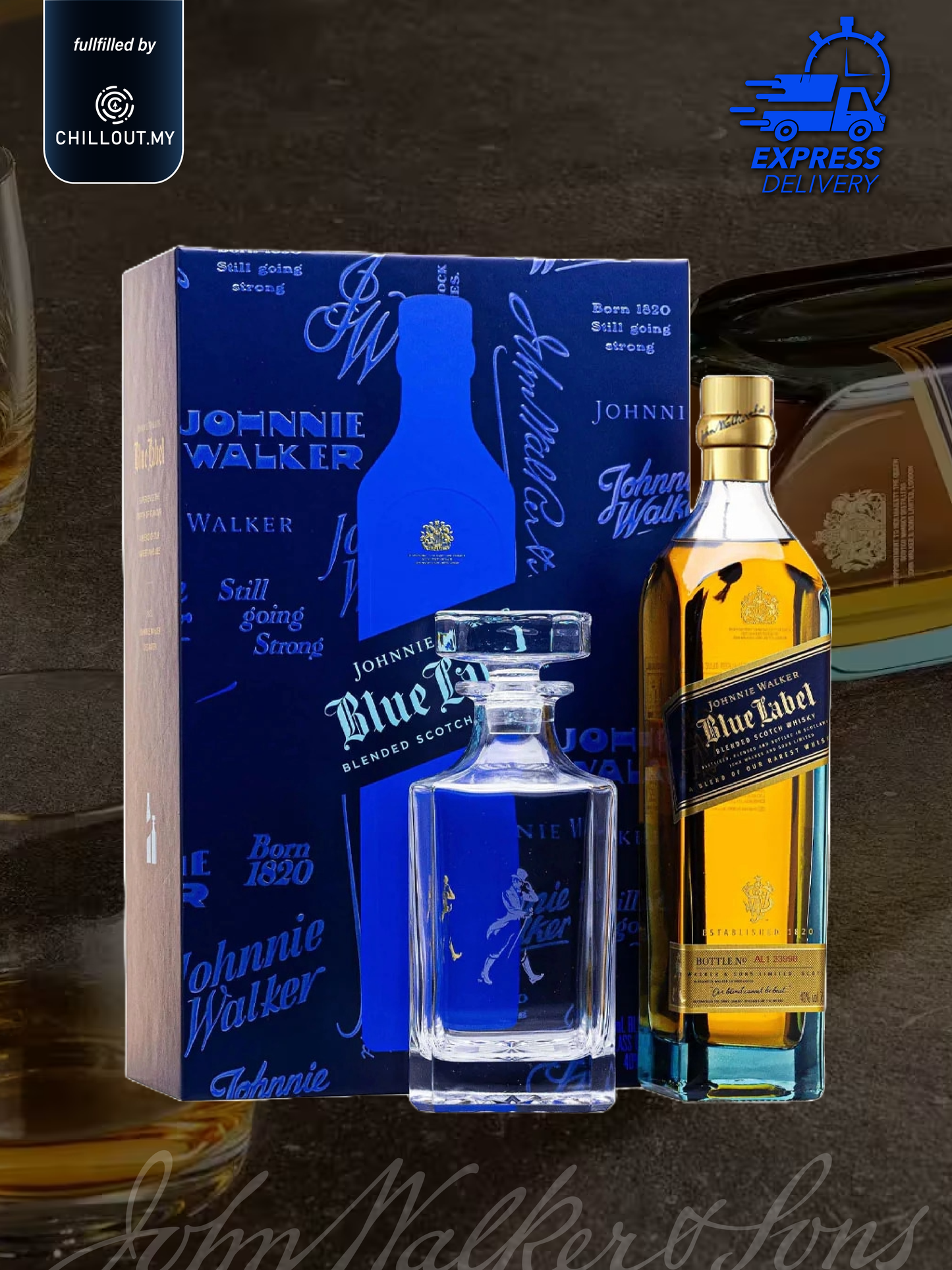 JOHNNIE WALKER BLUE LABEL DECANTER GIFT 70CL