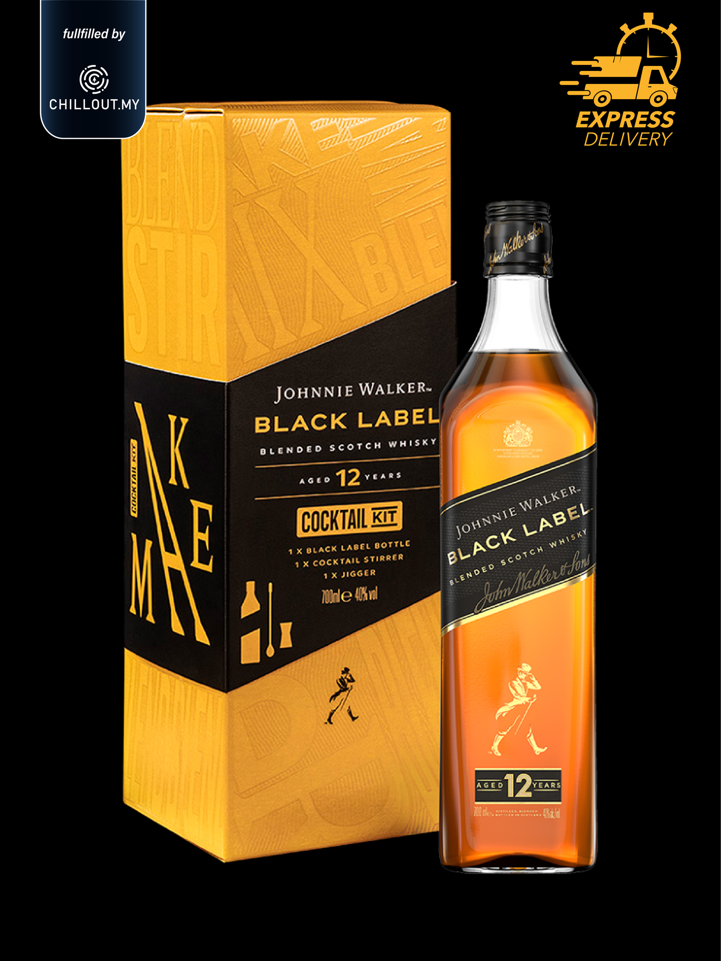JOHNNIE WALKER BLACK LABEL COCKTAIL KIT 70CL