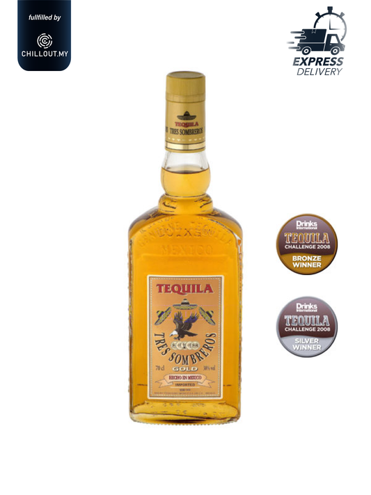 TRES SOMBREROS TEQUILA GOLD 70CL